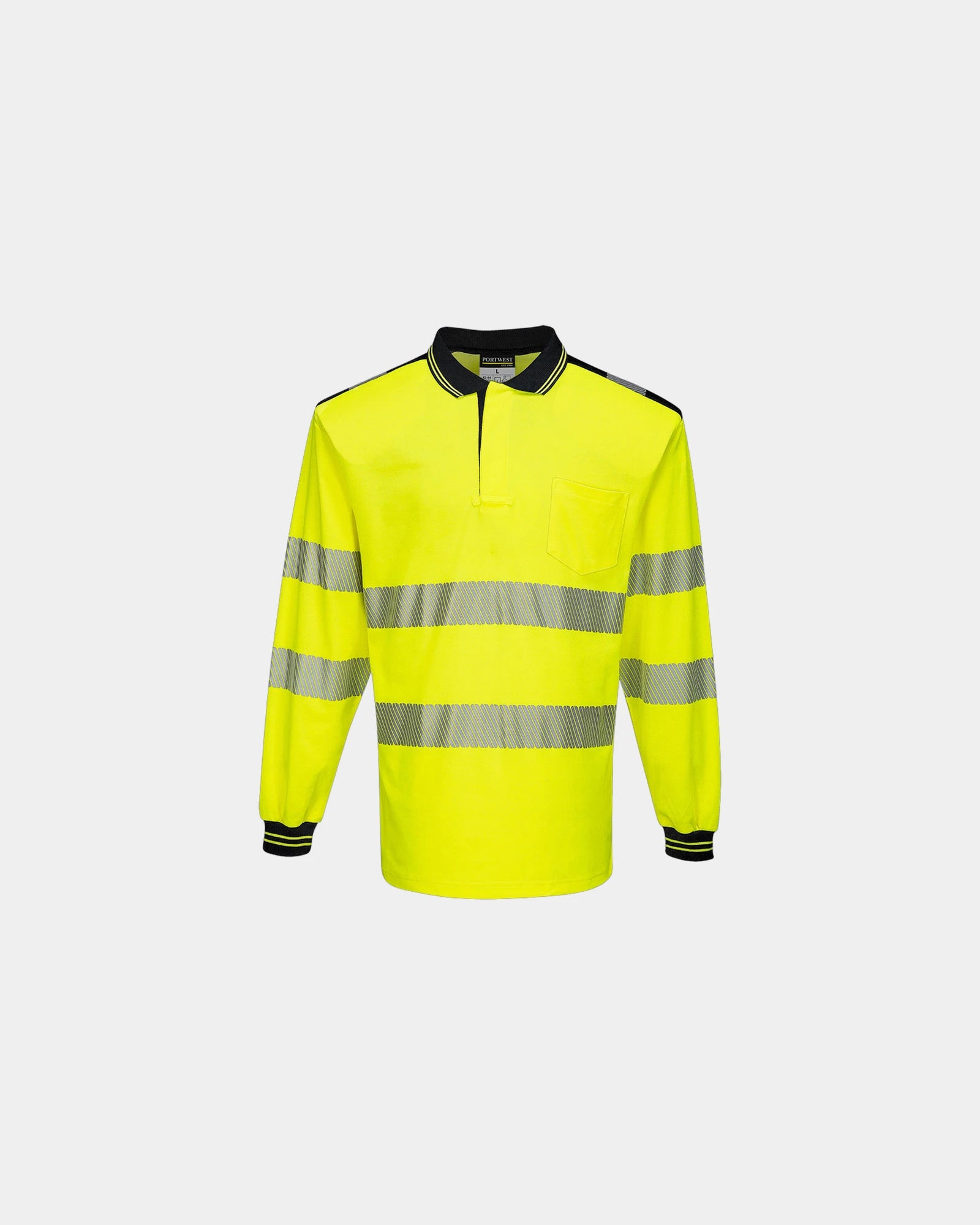 Poloshirt Hochsichtbarkeit langarm zum Personalisieren - Gelb-Schwarz